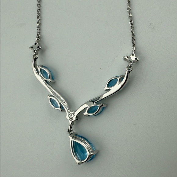 Blue Topaz & White Sapphire Tear Drop Necklace New - Picture 11 of 15